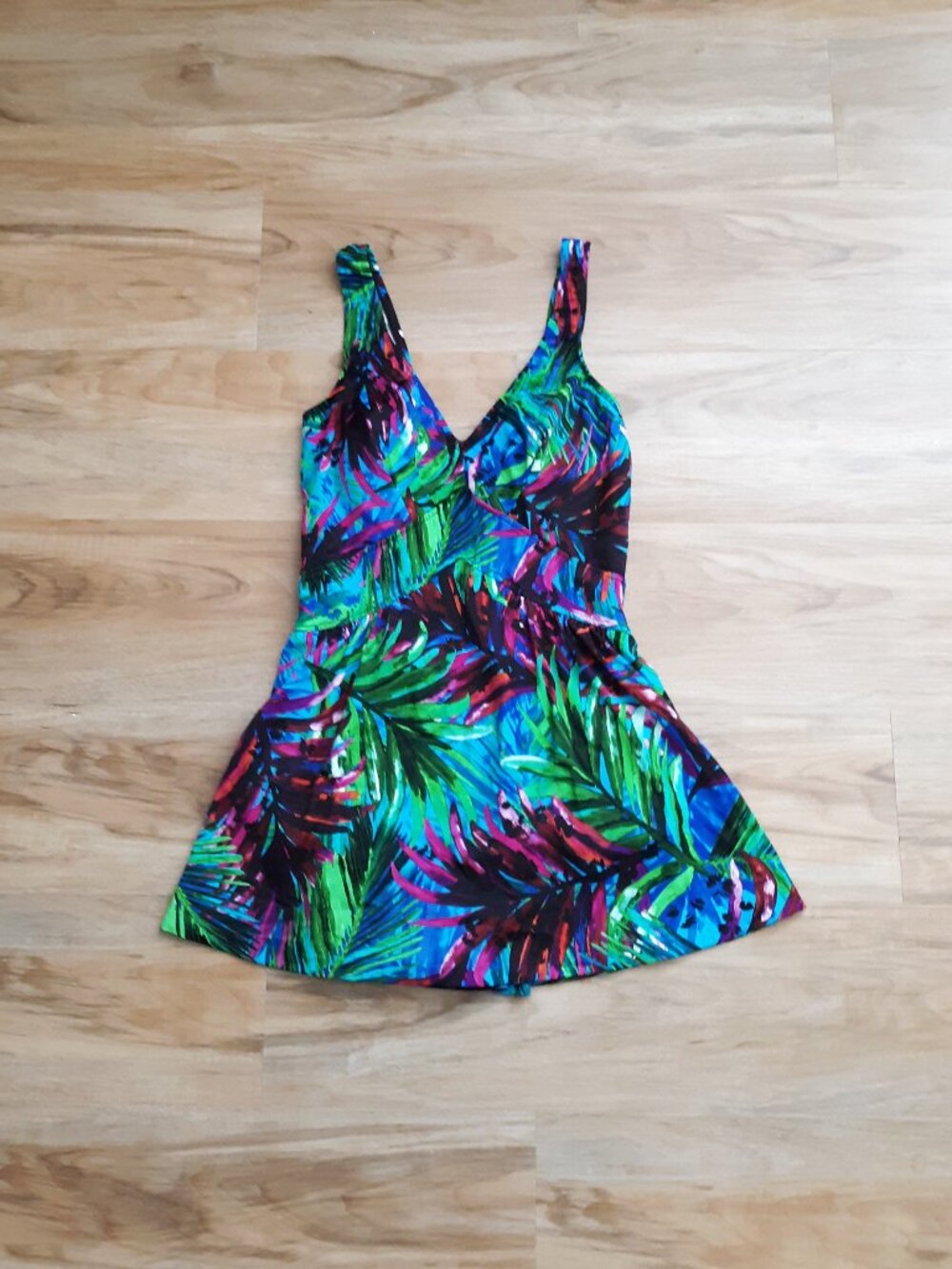 Maxine Of Hollywood Tropical Neon One Piece Full Coverage Vintage Swimsuit